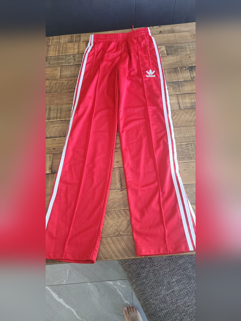 Adidas Womens  Red Joggers with White Three Stripes